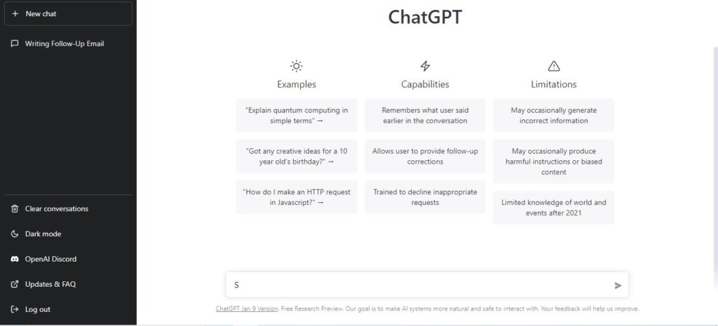 Tela inicial do ChatGPT